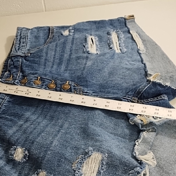 Button Front 100% Cotton Denim Jean Shorts Distressed Cut-Off Style - Picture 7 of 13